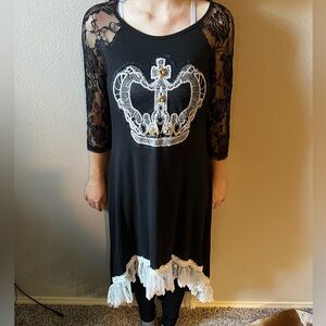 Black high low dress with lace detailing